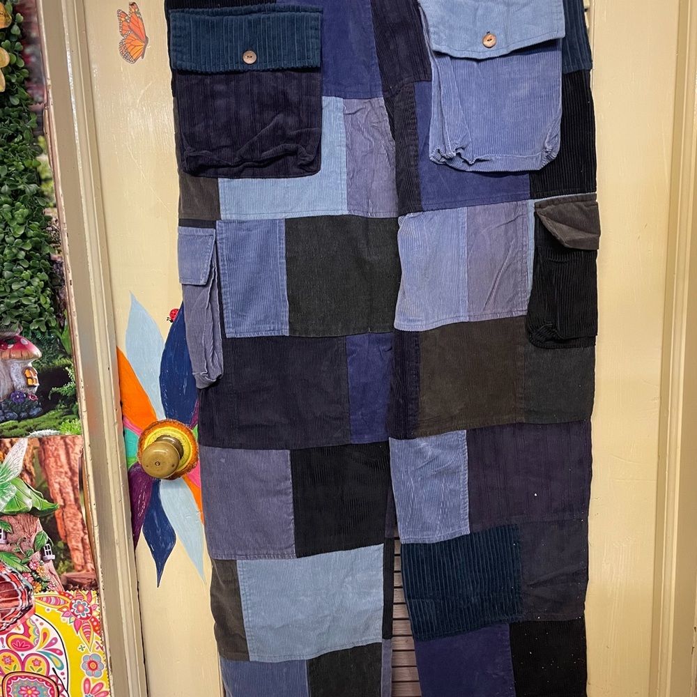 Patchwork Corduroy Men Pants - Multicolor